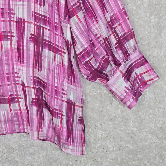 Soft Surroundings Shirt Womens XL Pink‎ White Button Up Long Sleeve Artsy Sheer - Picture 2 of 14